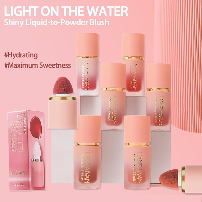 AKARY Mousse Liquid Blush, Soft Cream Makeup Blush, Cheek Tint(06#Mystery)