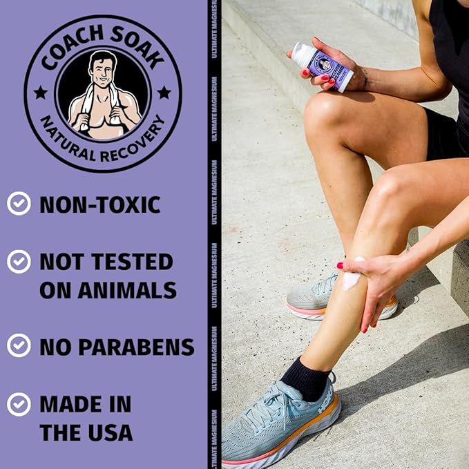 Coach Soak Magnesium Cream with MSM in Pump Bottle - Natural Recovery Cream with Magnesium Chloride & Menthol - Fast-Absorbing for Muscles & Joints, Lavender 3.4oz