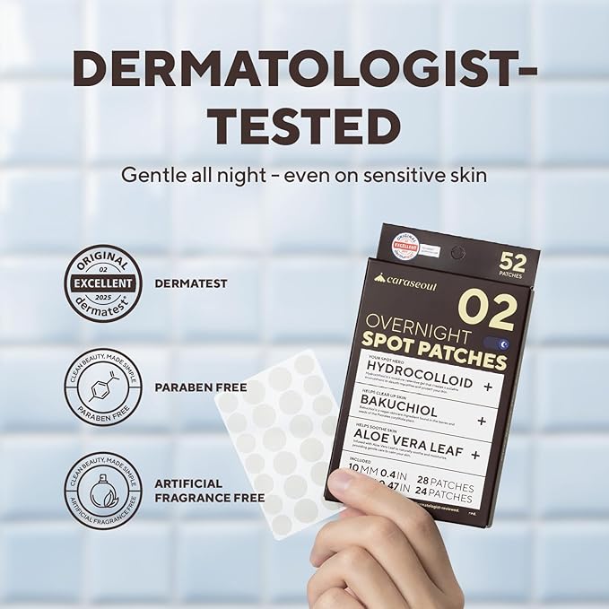 caraseoul Overnight Pimple Patches, Thicker & Extra Adhesion, 2 Size Hydrocolloid Acne Patch for Zits and Blemishes, Bakuchiol & Aloe Vera, Korean Skin Care, Easy to Use – Dermatology Tested