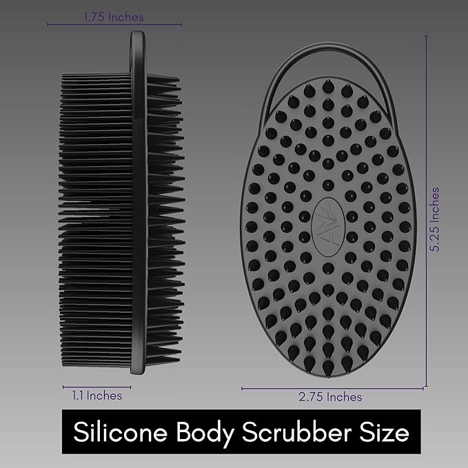 Avilana Silicone Body Scrubber – Gentle Shower Brush & Loofah Alternative- Food Grade & Lab Tested – Fast-Drying, Hygienic, BPA-Free Silicone Body Gentle Exfoliator (Black, Scalp)