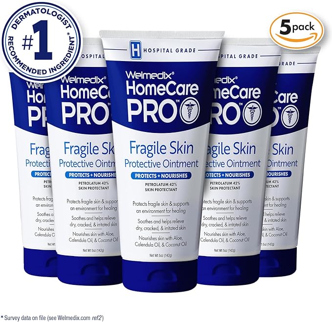 Fragile Skin Protective Ointment | Hospital Grade Healing Ointment, Barrier Cream & Skin Protectant w/Calendula for Treatment of Eczema, Psoriasis, Dermatitis, Bed Sores, Chafing (Pack of 5)