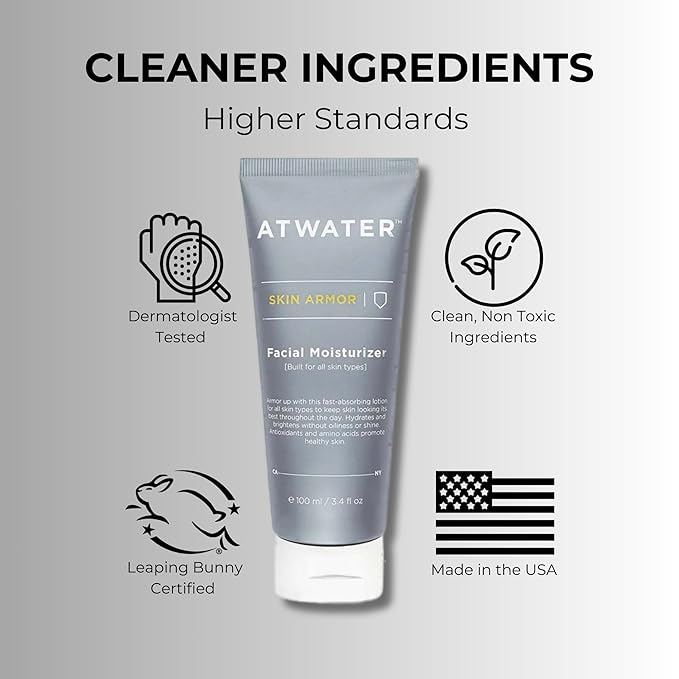 ATWATER Skin Armor Men's Face Moisturizer, Hydrating Anti-Aging Formula with Niacinamide and Licorice Root for All Skin Types - 3.4 oz (2-Pack)
