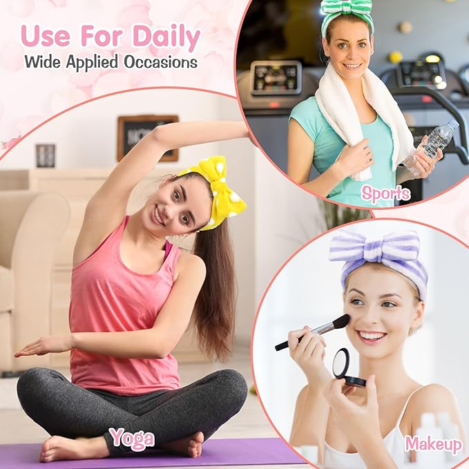 6 Pack Spa Headband for Women Skincare Makeup Headband Soft Coral Fleece Bow Hairband Party Favors Goody Bag Stuffers Christmas Stocking Stuffers for Woman Adult Teen Spa Gifts For Women Gifts Basket