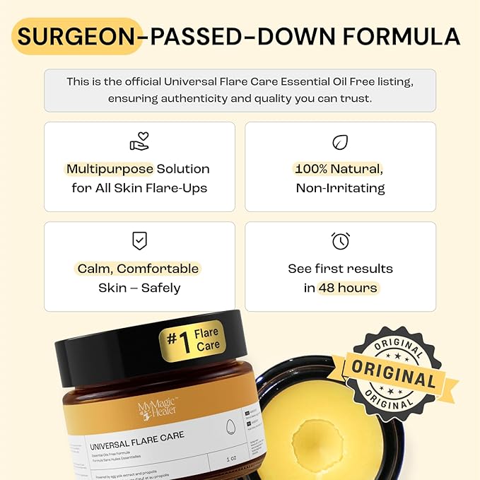 Universal Flare Care | Essential Oil Free | Relief for Rashes, Eczema, Psoriasis, Hidradenitis Suppurativa, Impetigo, Dermatitis, Wound Care, Sensitive Skin w/Propolis & Egg Yolk 1 oz