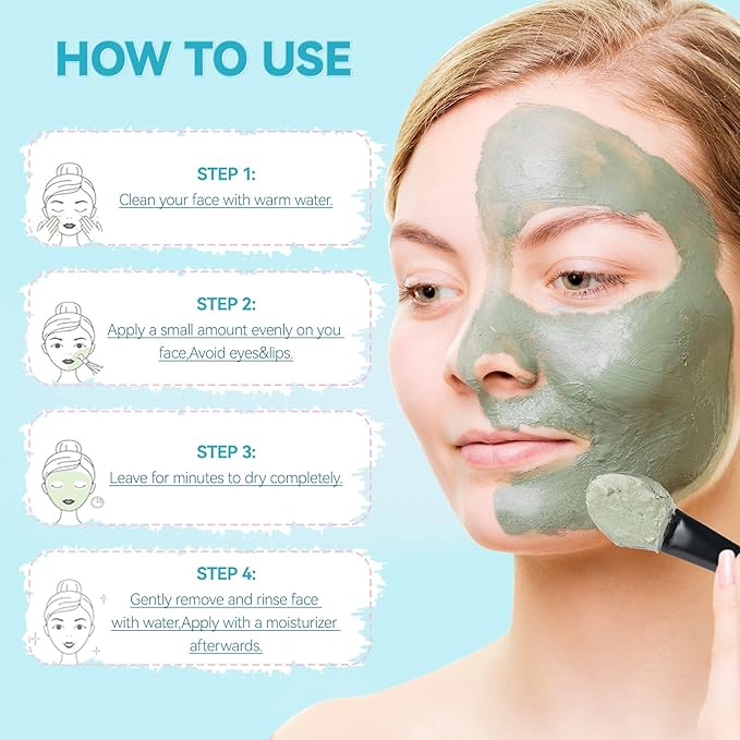 KAISASA 3PCS Clay Face Mask Skincare - Facial Skin Care Mask for Deep Pore Cleansing Turmeric Dead Sea Mud Green Tea Purifying and Hydrating - Reduce Acne Blackheads for Women and Men 2.5 OZ each