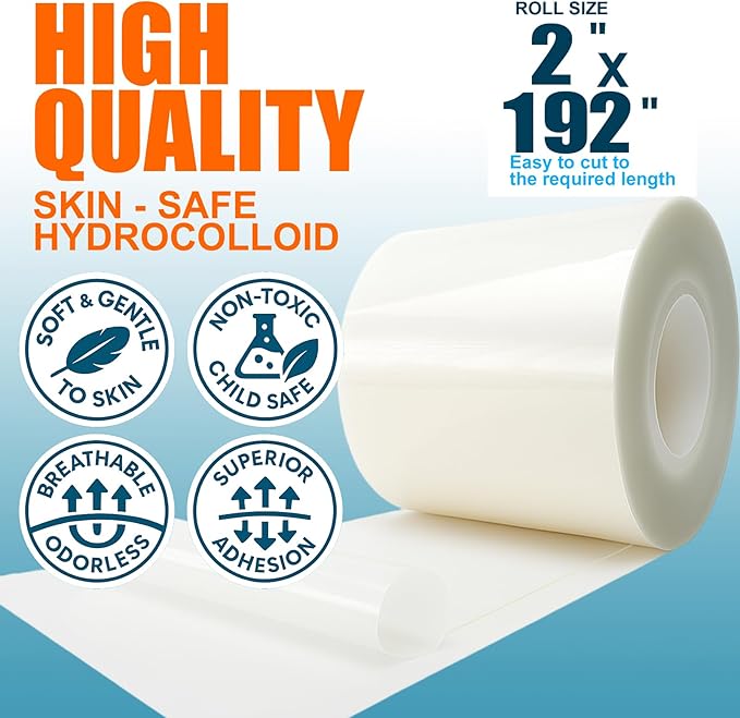 Hydrocolloid Roll for Wound Care – 2 in × 16 ft | Cut-to-Size Bandages, Patches & Tape | Flexible Hydrocolloid Patch, Waterproof & Skin-Safe Adhesive for Daily Use