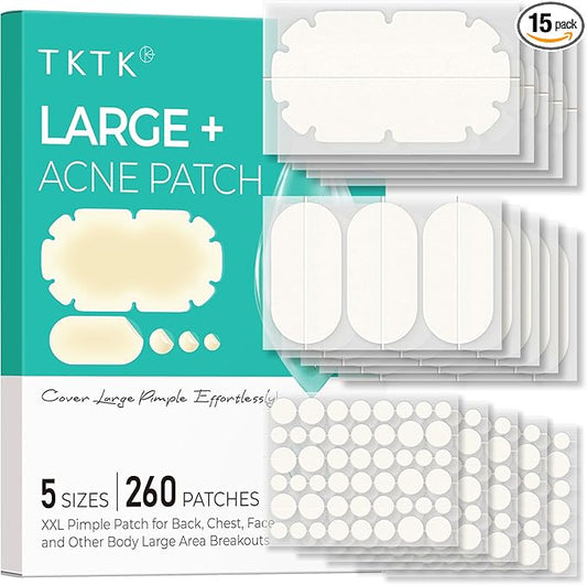 XXL Pimple Patches for Body, Large Hydrocolloid Acne Patches, 5 Sizes Big Hydrocolloid Bandages for Back, Chest, Shoulders Zit Breakouts, Blemish Patch for Face (Oval, Dot 260 Count)
