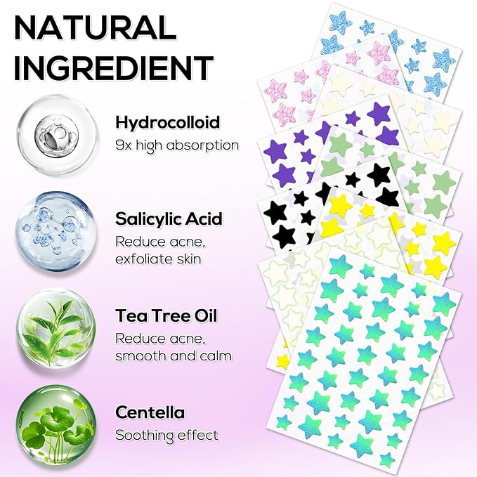 Star Pimple Patches 360 Counts, Hydrocolloid Pimples, w/Salicylic Acid & Tea Tree Oil, Pimple Patches for Face - Conceal Whiteheads, Blackheads And Blemishes, Ance (10mm,12mm,14mm)