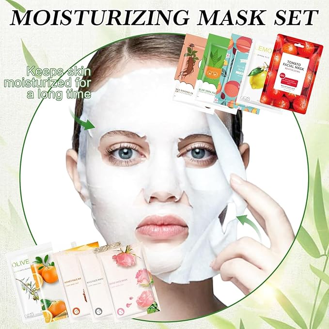 10 Packs Face Masks Skincare, Hydrating Face Masks for Sensitive Skin, Sheet Masks with Natural Ingredients, Moisturising Sheet Mask for All Skin Types, Natural Skin Care Spa Face Mask for Women