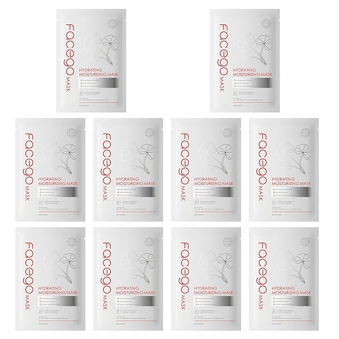 Collagen Face Mask - Hydrating & Moisturizing Sheet Mask with Natural Centella Asiatica for Soothing Skincare, Deeply Nourishing Dry Skin 10-Count