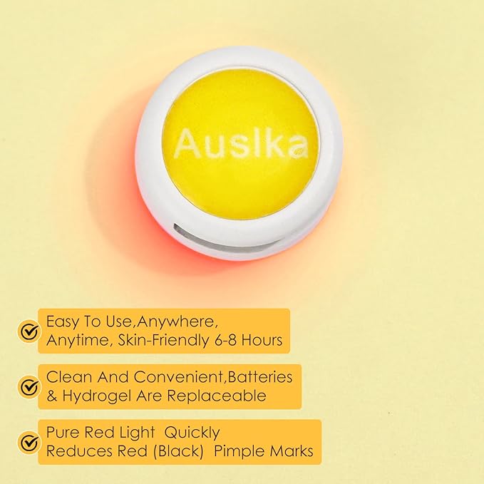 AUSLKA Light Therapy Pimple Patch, LED Red Light Hydrocolloid Zit Patches, Spot Dots for Blemishe, 6-Packs, Use 6-8 hours (Yellow, Reduces Red&Black Pimple Marks)