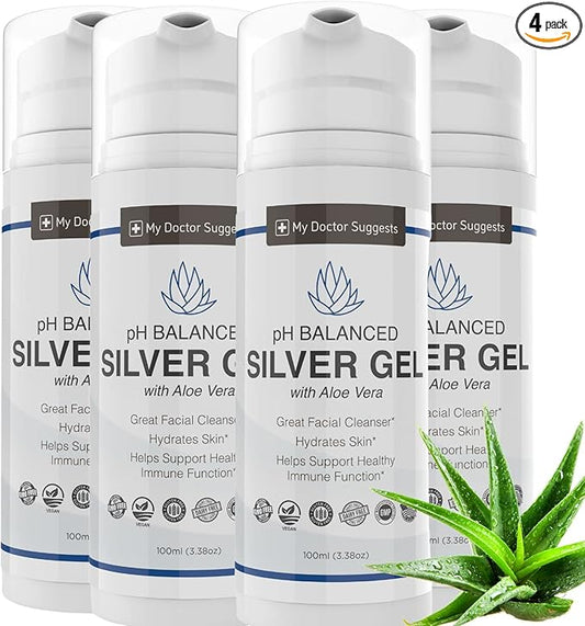Extra Strength Colloidal Silver Gel 30ppm with Aloe Vera - pH Balanced Structured Silver - Triple Strength Soothe & Relieve - Easy Pump Bottle, 3.38Oz (4 Pack)