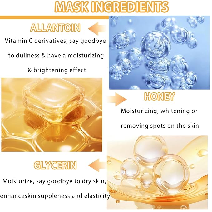 8 Pack Honey Sheets Face Mask Skincare Set,Moisturizing Facial Masks for Men & Women,Hydrating Long Lasting Soft Face Masks Skin Care for All Skin Types