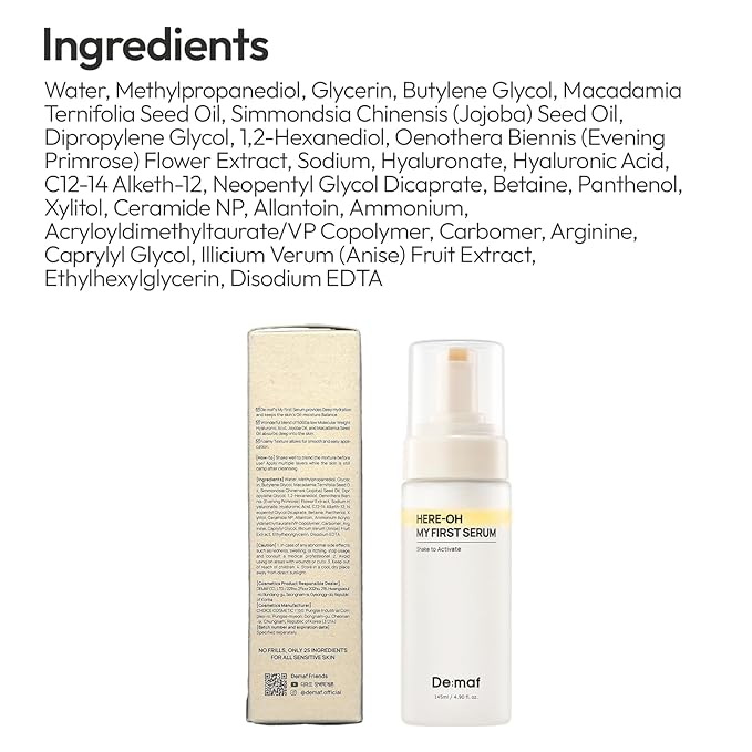 Here-Oh My First Hydrating Serum with Hyaluronic Acid | Facial Serum for Glowing Skin & Skin Barrier Repair | Korean Serum for Dry Skin & Sensitive Skin (1.69 fl oz)