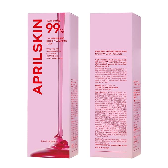 APRILSKIN TXA Niacinamide 99 Overnight Wrapping Mask | 99% High-Purity TXA+Niacinamide for Uneven Skin Tone | Overnight Skin Booster for Toning Care, Firming & Pore Care | 80ml, 2.70 fl.oz.