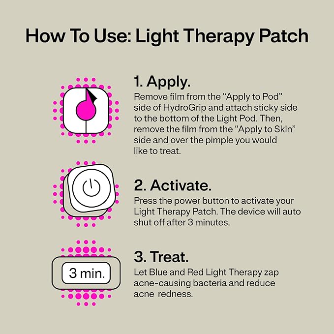 l.a.b Light Therapy Acne Patch, 1-Pack, LED Red and Blue Light Hydrocolloid Acne Patches, Fast Acting 3 Minute Skin Care Pimple Patch Spot Regimen for Zits, Blemishes, 30 Uses