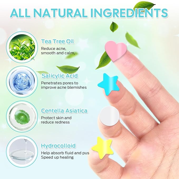Zit Patches,Hydrocolloid Star Pimple Patches for Face,Acne Patches for Face,Invisible Blemish Patches with Tea Tree, Salicylic Acid and Centella Asiatica 306 Count,Vegan,Suitable for All Skin Types