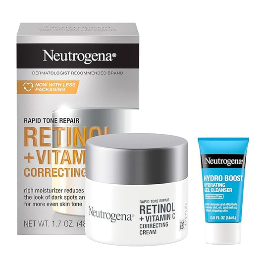 Neutrogena Rapid Tone Repair Retinol + Vitamin C Face Moisturizer, Dark Spot Corrector, Anti-Aging Face Cream for Even Tone 1.7 oz + Trial Size Hydro Boost Facial Cleanser, 0.5 fl. oz