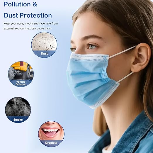 Borje Blue Disposable Face Mask 100 Pcs Blue Face Masks 3 Ply Protection Masks