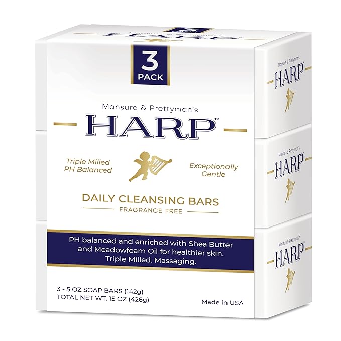 HARP pH-Balanced (5.0-6.0) Body Wash Bar - Soap-Free - Exceptionally Gentle For Dry or Sensitive Skin + Shea Butter + Borage oil | Non-Comedogenic | FRAGRANCE FREE (No Masking agents added)