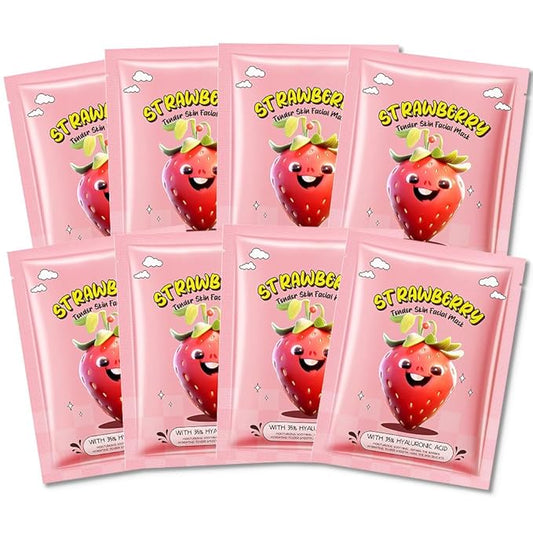 8 Pack Strawberry Kids Face Mask,Pink Face Masks Skincare Spa Day Kit Supplies,Spa Party Favors for Teens Girls Women,Sheet Facial Mask Skincare Gifts Set,Moisturize Soothe for All Skin Types