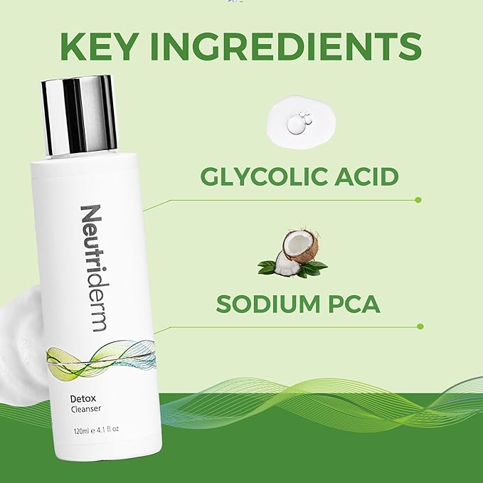 NEUTRIDERM Detox Gentle Exfoliating Face Wash – Glycolic Acid Gel Cleanser for Acne-Prone, Oily & Combination Skin – Deep Cleanser, Pore Refining, Waterproof Makeup Remover – 120ml (4.1 fl oz)