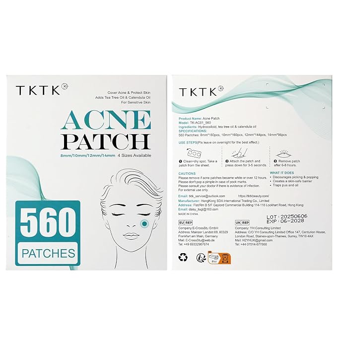 Pimple Patch Acne Patch, 4 Sizes 560 Patches Acne Absorbing Cover Patch, Hydrocolloid Invisible Acne Patches For Face Zit Patch Acne Dots Tea Tree, Calendula Oil - 4 Pack