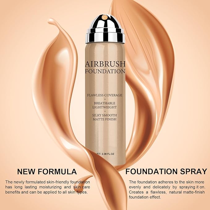 Airbrush Foundation Makeup Spray, Long Lasting Waterproof Full (#3 Nude) 2.36oz