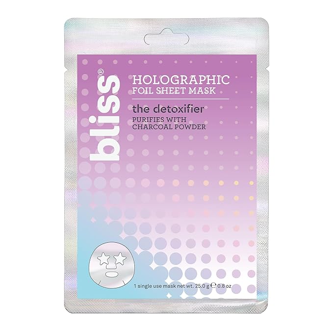Bliss Skincare Sheet Masks - Vitamin C, Sensitive Skin, Detoxifying, Hyaluronic Acid, Collagen - Biodegradable - 5pk (Detoxifier Holographic Masks)
