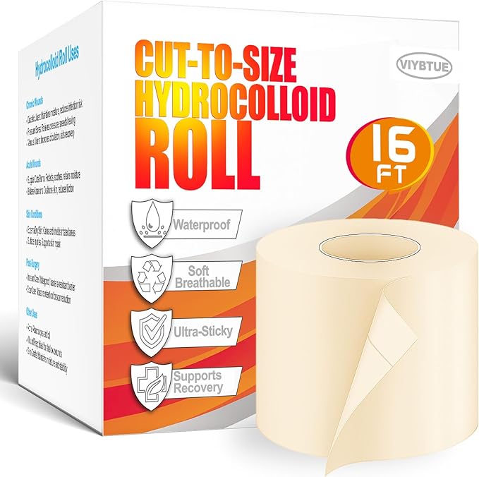 Hydrocolloid Roll for Wound Care – 2 in × 16 ft | Cut-to-Size Bandages, Patches & Tape | Flexible Hydrocolloid Patch, Waterproof & Skin-Safe Adhesive for Daily Use