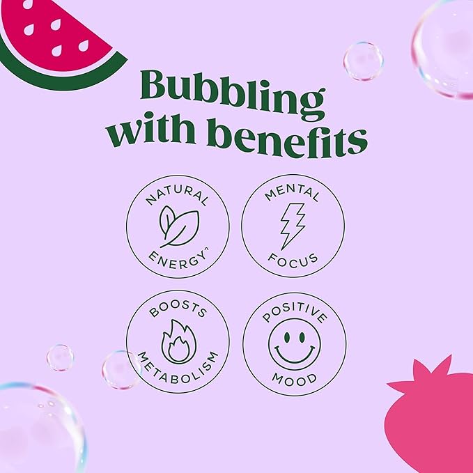 Bloom Nutrition Sparkling Energy Drink - Natural Caffeine, Zero Sugar, 180mg Caffeine - Antioxidant-Rich with Green Coffee Bean, Green Tea Extract, Prebiotics - Strawberry Watermelon - 12oz 12 Pack