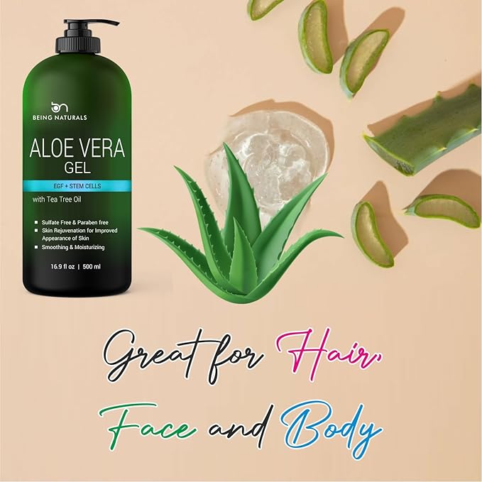 Aloe vera Gel - from 100% Pure Organic Aloe Infused with EGF, Stem Cell, Rosemary Oil - Natural Raw Moisturizer for Face, Body, Hair. Perfect for Sunburn, Acne, Razor Bumps 16.9 fl oz
