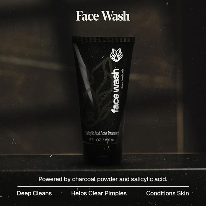 Black Wolf Men’s Charcoal Powder Face Wash, 5 Fl Oz - Facial Cleanser Removes Unwanted Impurities from Your Skin and Soothes Irritation