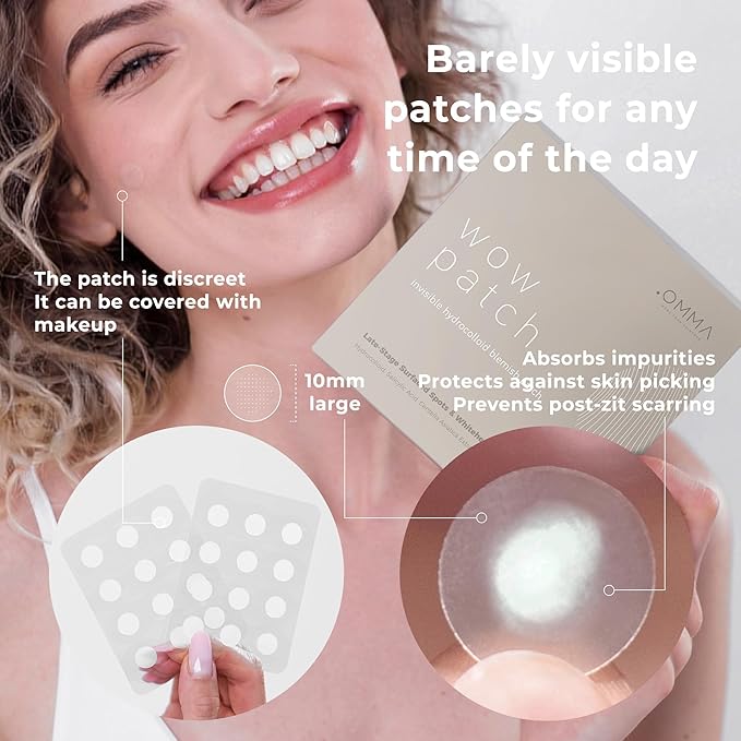 OMMA Korean Pimple Patches for Face with Hydrocolloid Patch, Invisible Blemish Pimple Stickers Acne Dots - Salicylic Acid Whiteheads Fast Acne Spot Treatment - 10 mm Zit Patches (72 Count)