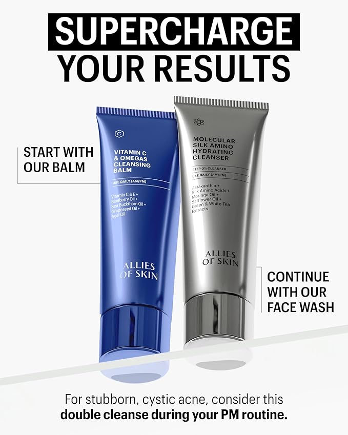 Allies of Skin Vitamin C & Omegas Cleansing Balm | Daily Makeup Remover to Dissolve Waterproof Mascara, SPF| Ophthalmologically Tested for Sensitive Eyes & Skin (3.4 Fl oz)