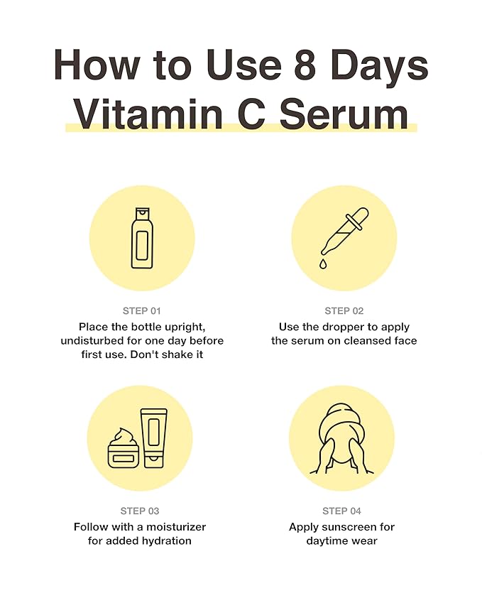 8 Days Vitamin C Serum - High-Potency Ascorbic Acid for Brightening, Dark Spot Care & Even Skin Tone, Korean Skin Care Ampoule for Glowing, Radiant Skin, 0.5 fl oz