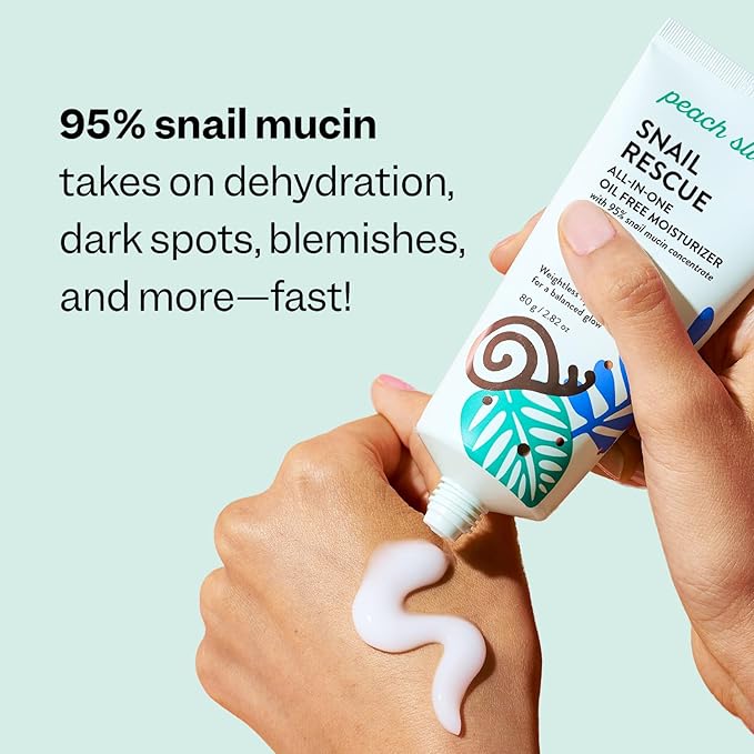 Peach Slices | Snail Rescue All-in-One Oil Free Face Moisturizer | 95% Snail Mucin | Lightweight, Long-Lasting Hydration | Silicone-Free | Face Cream | Skin Care | Clean & Cruelty-Free | 2.82 oz