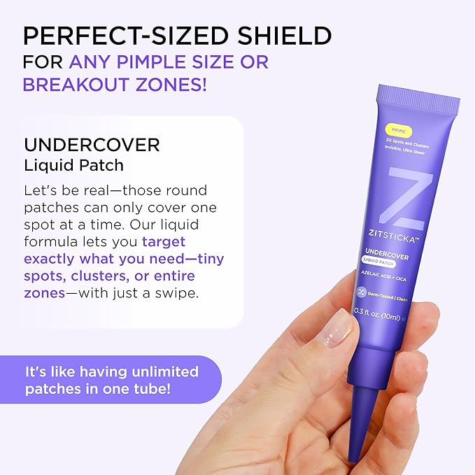 ZitSticka Liquid Pimple Patch - Invisible Pimple Patches for Face, FSA HSA Eligible Pimple Cream, Salicylic Acid Spot Cover For Face, Liquid Pimple Patch Large & Clear Fits to Makeup (0.3oz, 10ml)