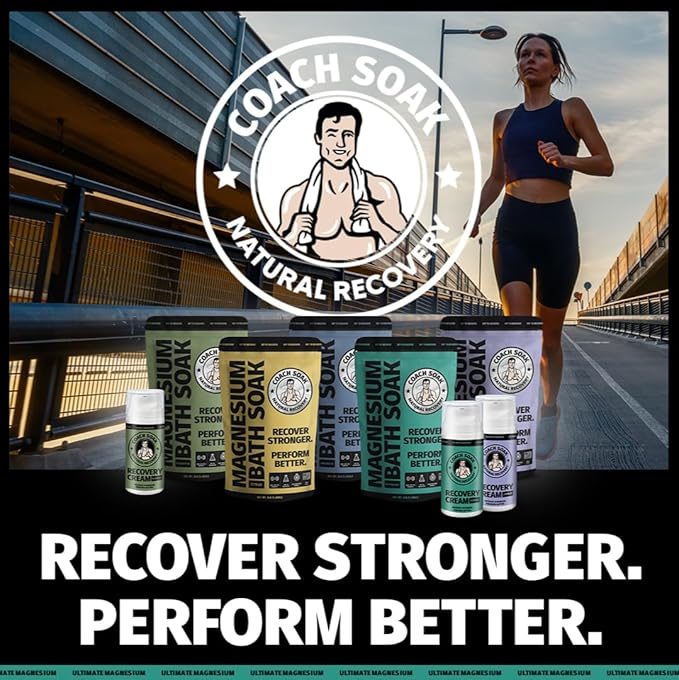 Coach Soak Magnesium Cream with MSM in Pump Bottle - Natural Recovery Cream with Magnesium Chloride & Menthol - Fast-Absorbing for Muscles & Joints, Cooling Menthol, 3.4oz