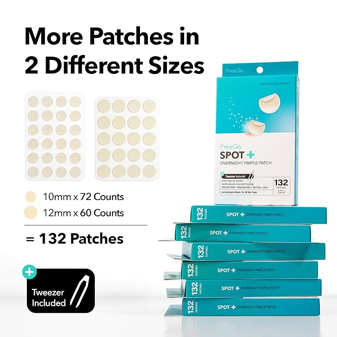 FreeGo Hydrocolloid Acne Patches for Face, Large Pimple Patches for Breakouts, Zit, Blemish Spot, Facial Stickers, Korean Pimple Patches