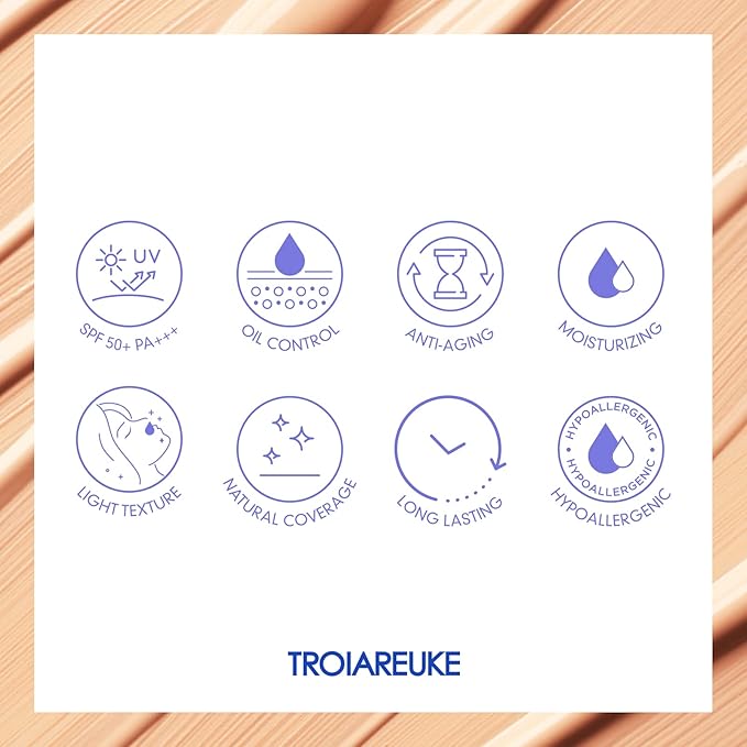 TROIAREUKE Aesthetic BB Cream A+ Formula (21 Beige) SPF50+ PA+++, Lightweight Blemish Balm, Tinted Moisturizer with Medium Coverage, Lasting Foundation Makeup Base for Oily Skin | Korean Beauty Makeup