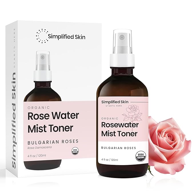 Simplified Skin Rose Water Spray for Face – Natural Organic Facial Toner – Hydrating Face & Hair Mist & Makeup Remover – Alcohol-Free 4 Fl Oz 3-Pack