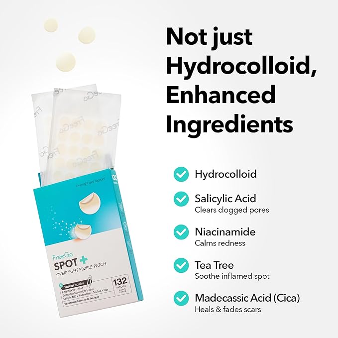 FreeGo Hydrocolloid Acne Patches for Face, Large Pimple Patches for Breakouts, Zit, Blemish Spot, Facial Stickers, Korean Pimple Patches
