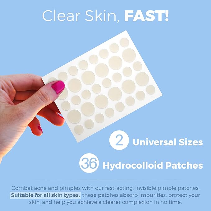 MEDca Acne Patches for Face - Hydrocolloid Bandages (36 Count) Pimple Patches for Face in 2 Universal Sizes, Acne Spot Treatment Care for Face & Skin Spot Patch Conceals Zits, Acne and Blackheads