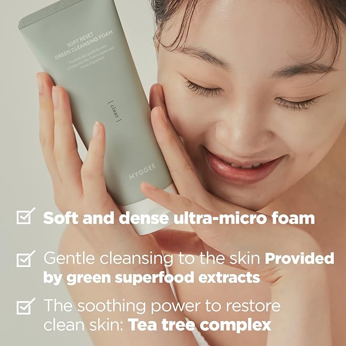 Soft Reset Green Cleansing Foam - Gentle Face Wash with Tea Tree Extract - Ultra Micro Bubbles Mild Facial Cleanser for Sensitive Skin- Soothes & Moisturizes Irritated Skin, 5.07oz.