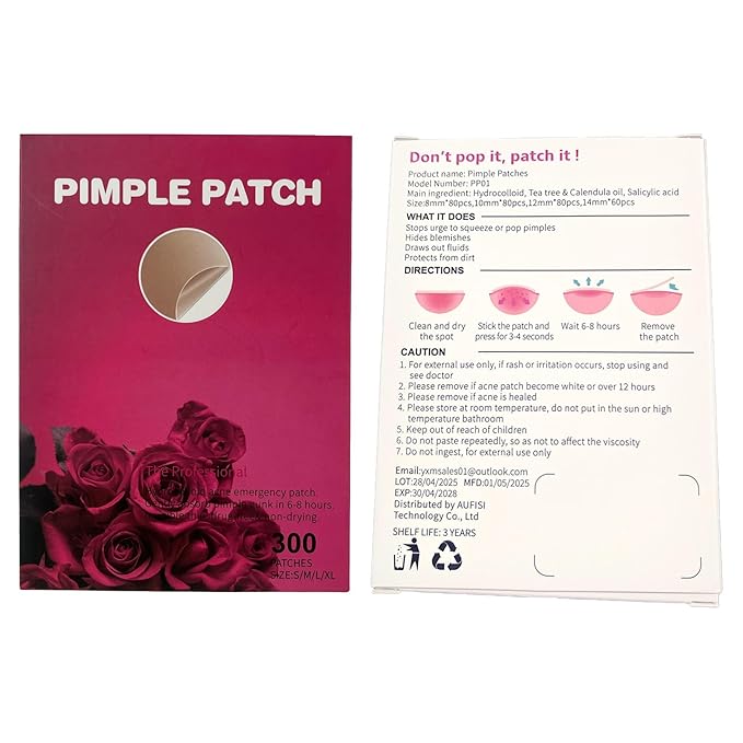 Pimple Patches for Face, 300pcs 4 Size Hydrocolloid Acne Patches for Covering Zits and Blemishes, Hydrocolloid Patch with Salicylic Acid, Tea Tree Oil and Calendula Oil