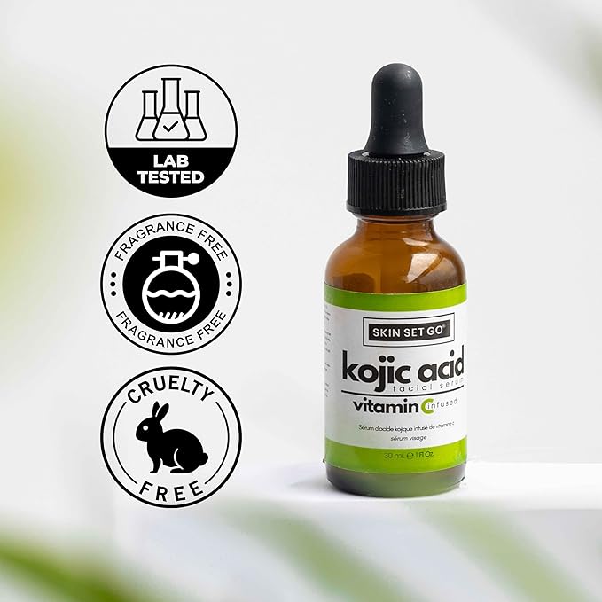 SkinSetGo Kojic Acid Serum For Face & Body, Premium Kojic Acid with Vitamin C, AHA Blend, and BHA, Lightweight Daily Serum 1oz