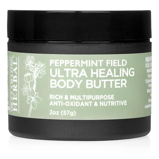 Ora's Amazing Herbal Ultra Healing Body Butter, Intensive Moisturizer For Dry Skin, Spearmint & Bergamot Essential Oil, 2 oz, Peppermint Field Scent