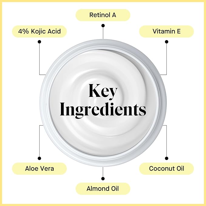 Kojic Acid Face Cream for Dark Spots, Retinol A & Vitamin E Dark Spot Treatment for Women - Anti-Aging & Even Skin Tone – Natural Kojic Acid Cream for Women, 3.4 Oz