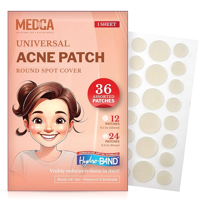 MEDca Acne Patches for Face - Hydrocolloid Bandages (36 Count) Pimple Patches for Face in 2 Universal Sizes, Acne Spot Treatment Care for Face & Skin Spot Patch Conceals Zits, Acne and Blackheads